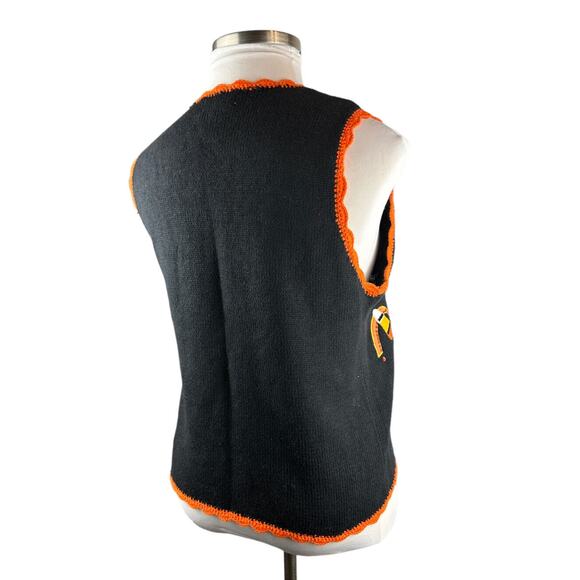 Vintage Basic Editions Halloween Vest Knit Sweater Bear Ghost & Pumpkin Medium - Picture 3 of 9